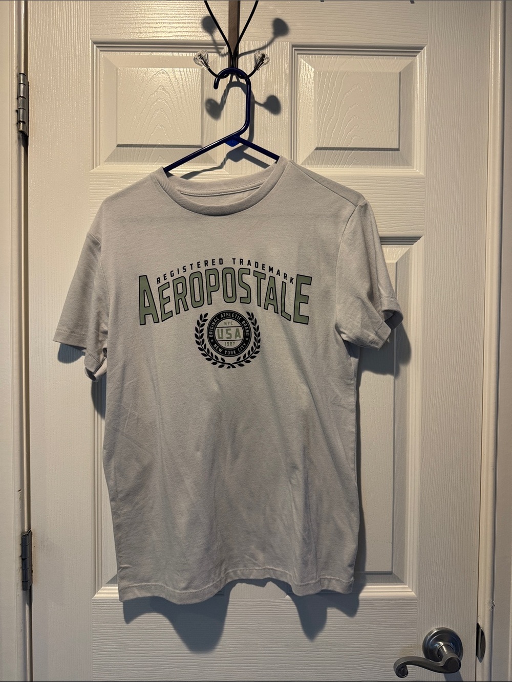 Aeropostale White Tee with Olive Green Logo
